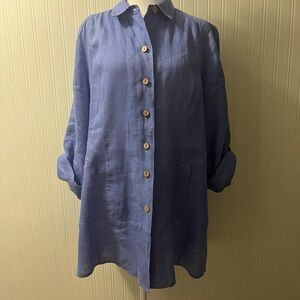 Soft Surroundings Periwinkle Button-Down Tunic 100%Linen